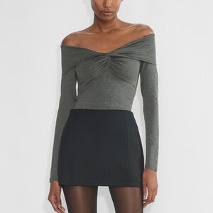 Aritzia Grey Charcoal Contour Twist Off-shoulder Longsleeve S